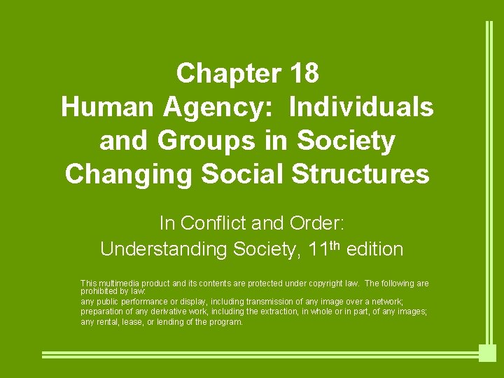 Chapter 18 Human Agency: Individuals and Groups in Society Changing Social Structures In Conflict