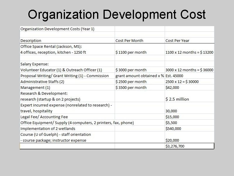 Organization Development Cost 