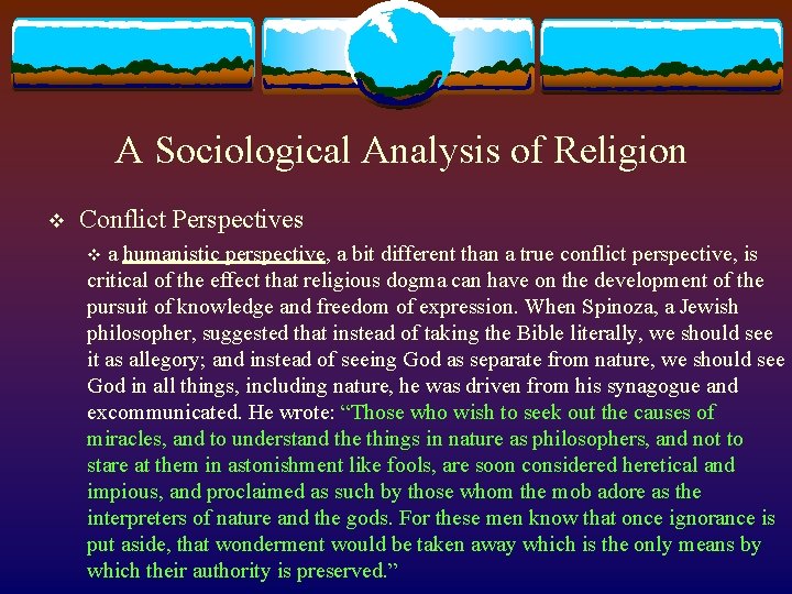 A Sociological Analysis of Religion v Conflict Perspectives v a humanistic perspective, a bit