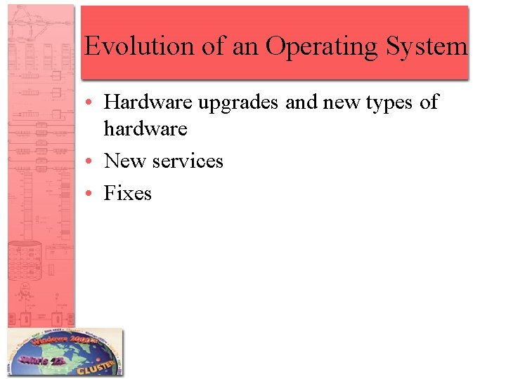 Evolution of an Operating System • Hardware upgrades and new types of hardware •