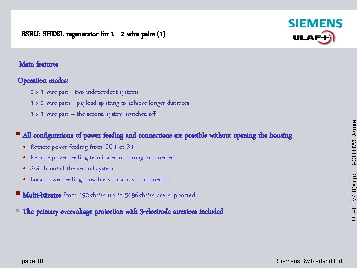 BSRU: SHDSL regenerator for 1 - 2 wire pairs (1) Main features 2 x
