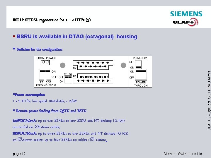 BSRU: SHDSL regenerator for 1 - 2 UTPs (3) § BSRU is available in