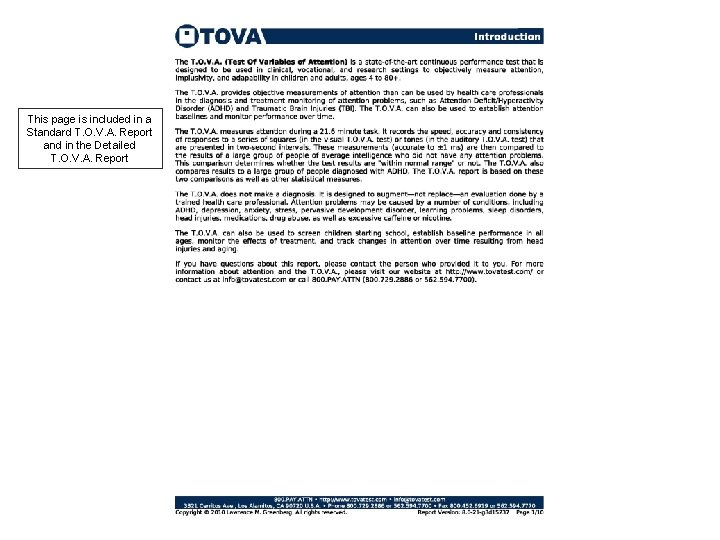 This page is included in a Standard T. O. V. A. Report and in