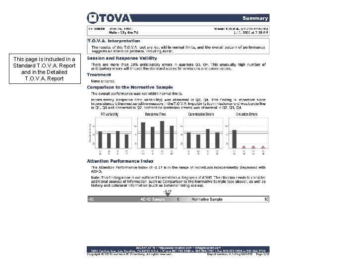 This page is included in a Standard T. O. V. A. Report and in