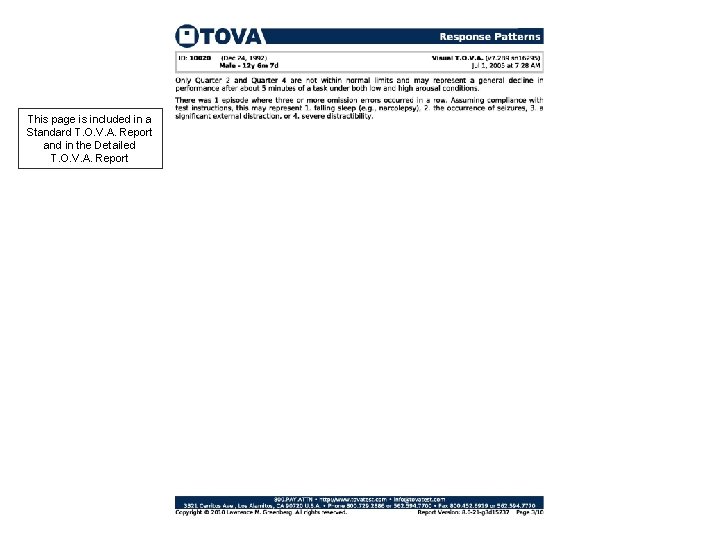 This page is included in a Standard T. O. V. A. Report and in