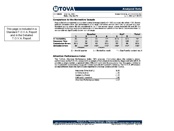 This page is included in a Standard T. O. V. A. Report and in