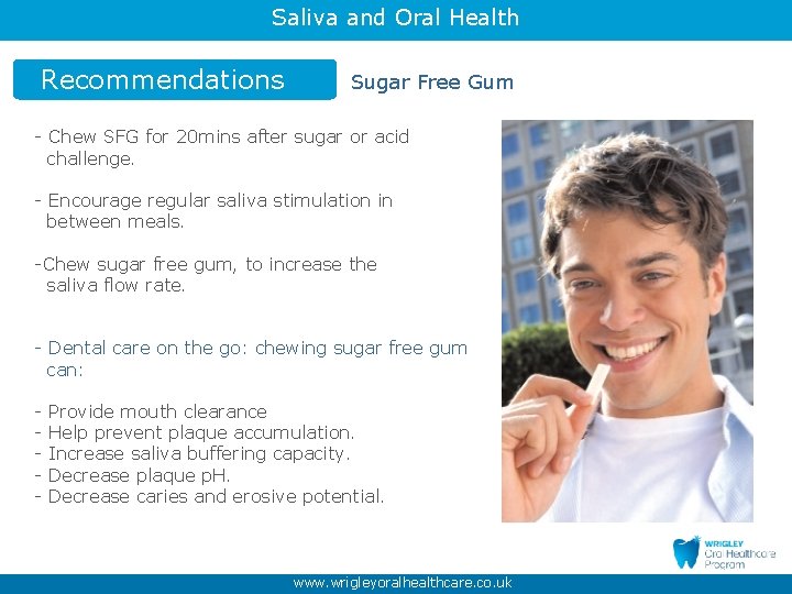 Saliva and Oral Health Recommendations Sugar Free Gum - Chew SFG for 20 mins