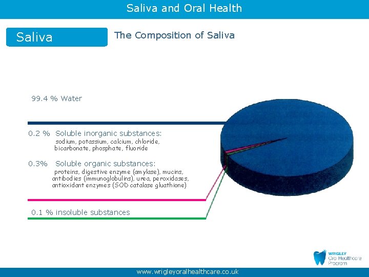 Saliva and Oral Health Saliva The Composition of Saliva 99. 4 % Water 0.