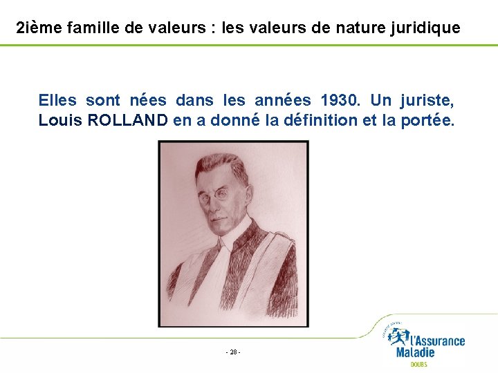 2 ième famille de valeurs : les valeurs de nature juridique Elles sont nées