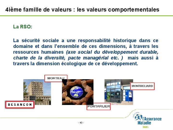 4 ième famille de valeurs : les valeurs comportementales La RSO: La sécurité sociale