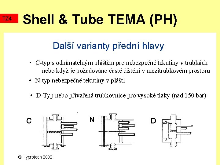 TZ 4 Shell & Tube TEMA (PH) Další varianty přední hlavy • C-typ s