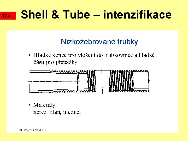 TZ 4 Shell & Tube – intenzifikace Nízkožebrované trubky • Hladké konce pro vložení