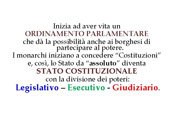 Inizia ad aver vita un ORDINAMENTO PARLAMENTARE che dà la possibilità anche ai borghesi Inizia ad aver vita un ORDINAMENTO PARLAMENTARE che dà la possibilità anche ai borghesi