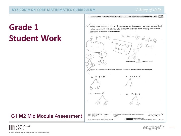 NYS COMMON CORE MATHEMATICS CURRICULUM Grade 1 Student Work G 1 M 2 Mid