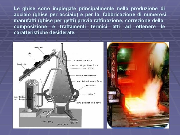 Le ghise sono impiegate principalmente nella produzione di acciaio (ghise per acciaio) e per