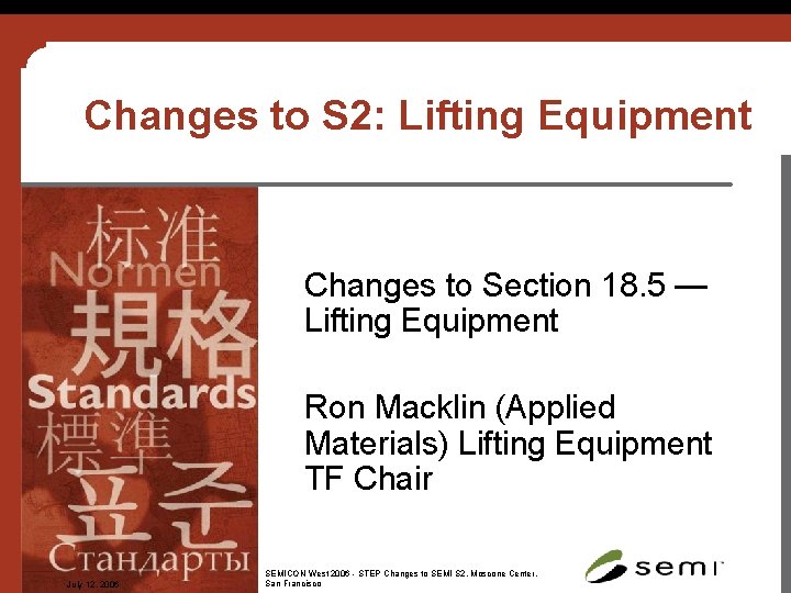 Changes to S 2: Lifting Equipment Changes to Section 18. 5 — Lifting Equipment