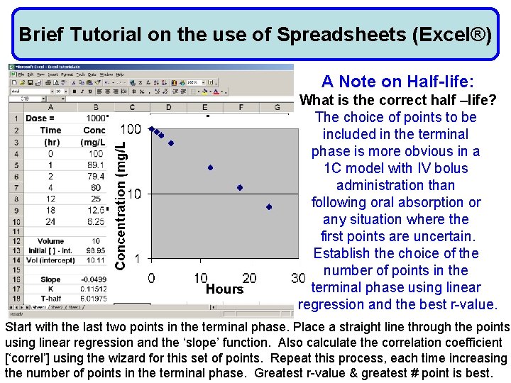 Brief Tutorial on the use of Spreadsheets (Excel®) A Note on Half-life: What is