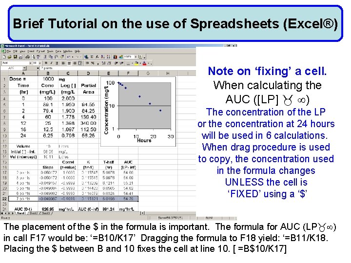 Brief Tutorial on the use of Spreadsheets (Excel®) Note on ‘fixing’ a cell. When
