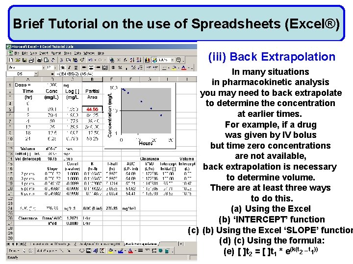 Brief Tutorial on the use of Spreadsheets (Excel®) (iii) Back Extrapolation In many situations