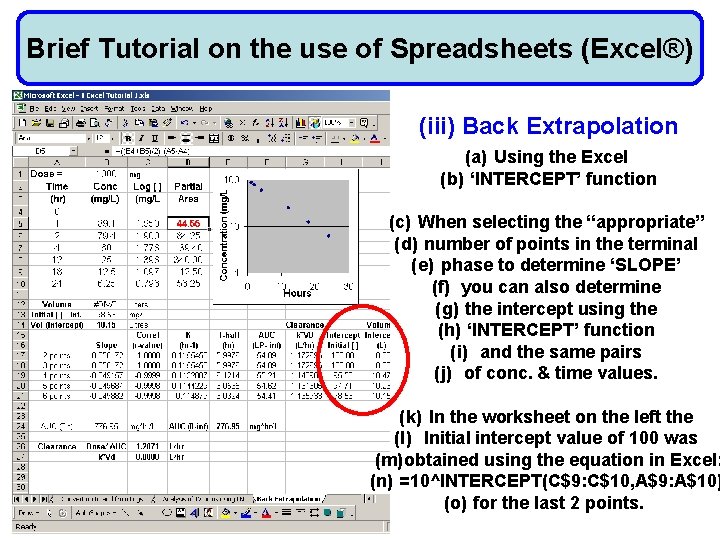 Brief Tutorial on the use of Spreadsheets (Excel®) (iii) Back Extrapolation (a) Using the