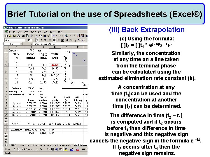 Brief Tutorial on the use of Spreadsheets (Excel®) (iii) Back Extrapolation (c) Using the