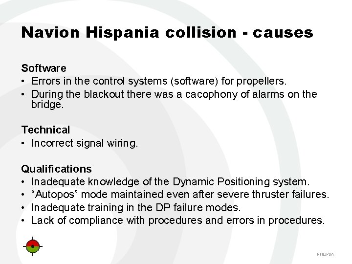 Navion Hispania collision - causes Software • Errors in the control systems (software) for