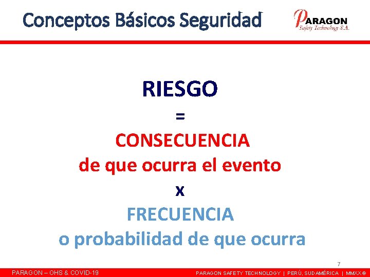 Conceptos Básicos Seguridad RIESGO = CONSECUENCIA de que ocurra el evento x FRECUENCIA o Conceptos Básicos Seguridad RIESGO = CONSECUENCIA de que ocurra el evento x FRECUENCIA o