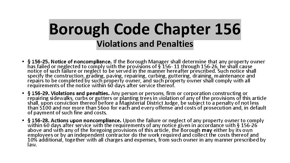 Borough Code& Chapter Violations Penalties 156 Violations and Penalties • § 156 -25. Notice