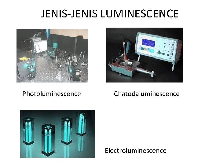 JENIS-JENIS LUMINESCENCE Photoluminescence Chatodaluminescence Electroluminescence 