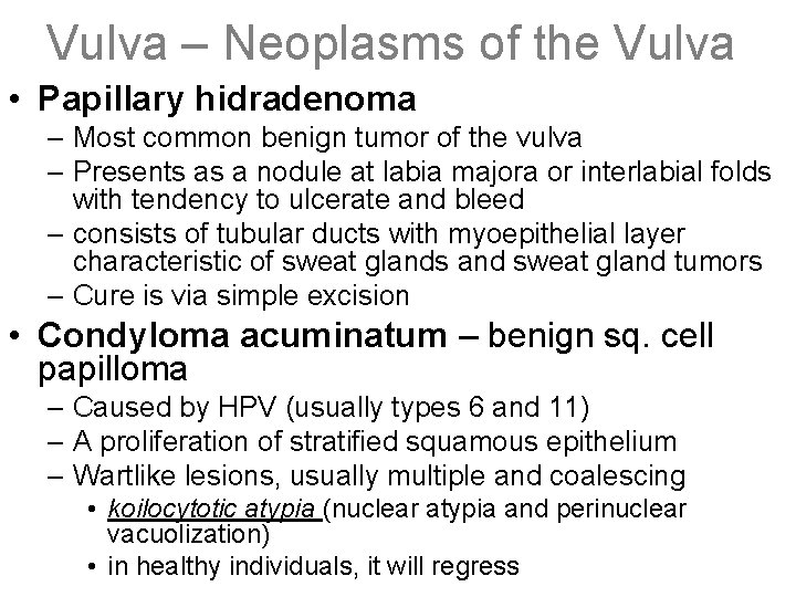 Vulva – Neoplasms of the Vulva • Papillary hidradenoma – Most common benign tumor