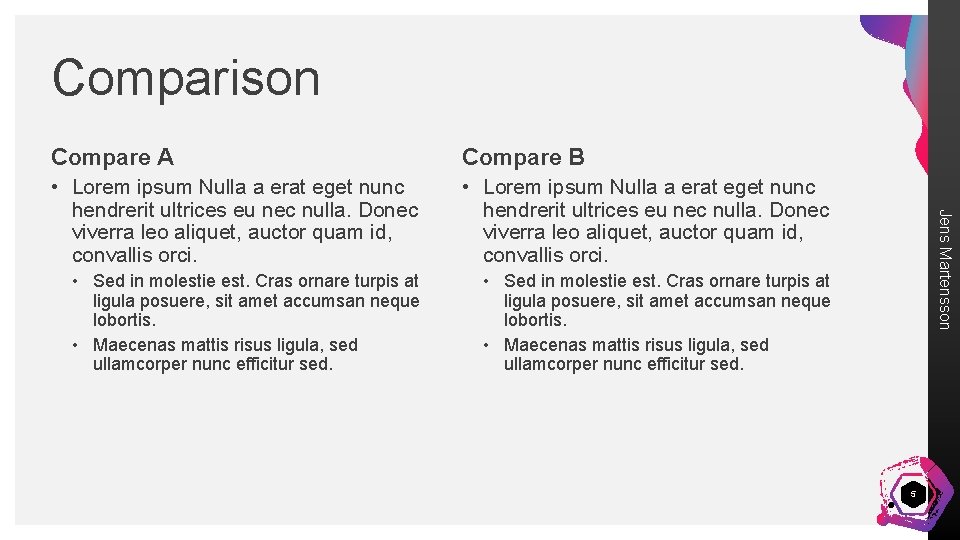 Comparison Compare B • Lorem ipsum Nulla a erat eget nunc hendrerit ultrices eu