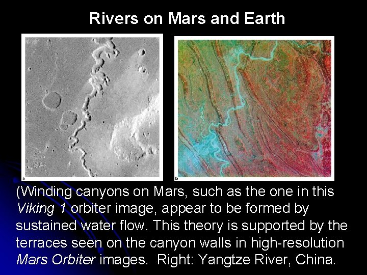 Rivers on Mars and Earth (Winding canyons on Mars, such as the one in