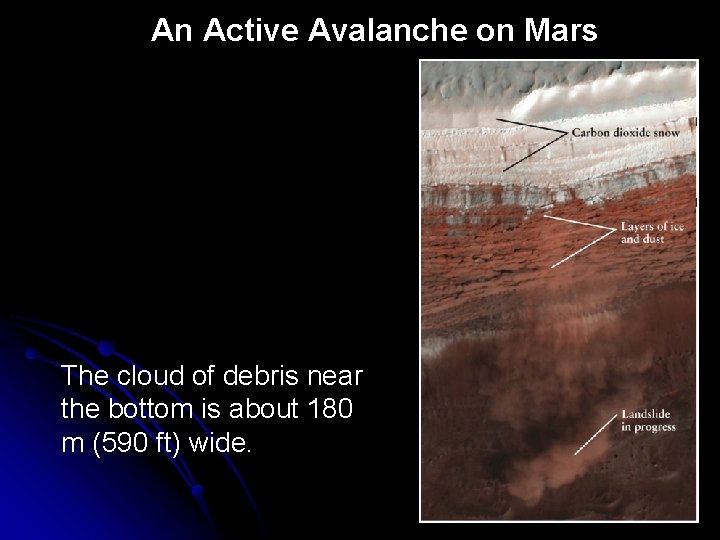 An Active Avalanche on Mars The cloud of debris near the bottom is about