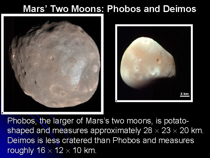 Mars’ Two Moons: Phobos and Deimos Phobos, the larger of Mars’s two moons, is