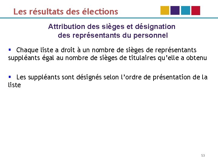 Les résultats des élections Attribution des sièges et désignation des représentants du personnel §