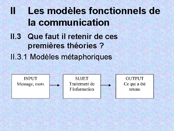 II Les modèles fonctionnels de la communication II. 3 Que faut il retenir de