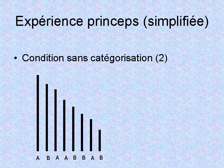 Expérience princeps (simplifiée) • Condition sans catégorisation (2) A B A A B B