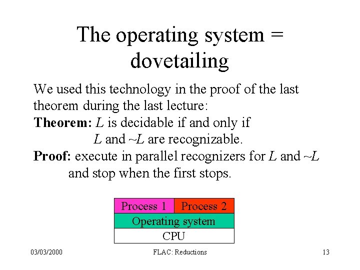 The operating system = dovetailing We used this technology in the proof of the The operating system = dovetailing We used this technology in the proof of the