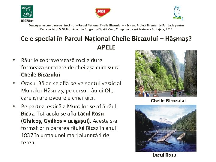 Descoperim comoara de lângă noi – Parcul Național Cheile Bicazului – Hășmaș, Proiect finanțat