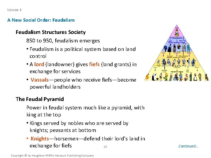 Lesson 4 A New Social Order: Feudalism Structures Society 850 to 950, feudalism emerges