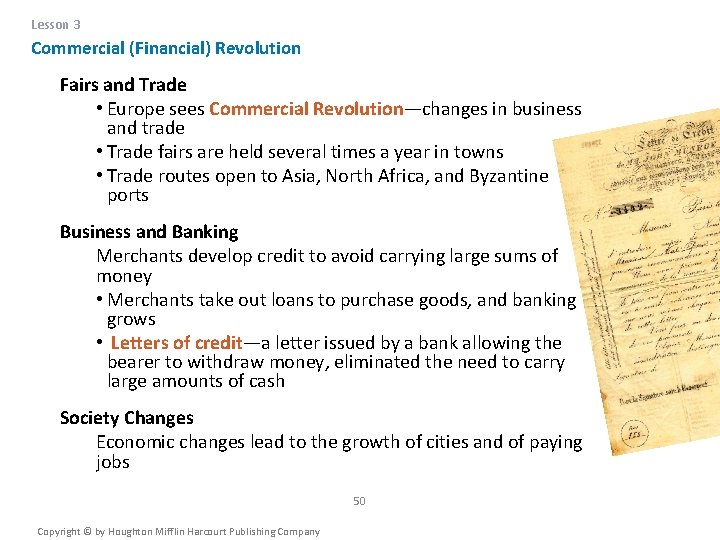 Lesson 3 Commercial (Financial) Revolution Fairs and Trade • Europe sees Commercial Revolution—changes in