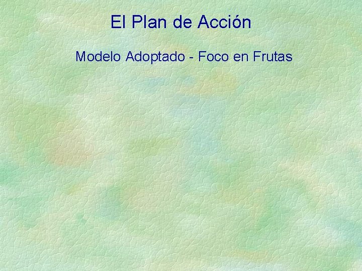 El Plan de Acción Modelo Adoptado - Foco en Frutas 