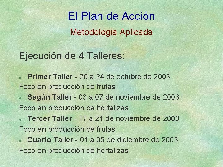 El Plan de Acción Metodologia Aplicada Ejecución de 4 Talleres: Primer Taller - 20