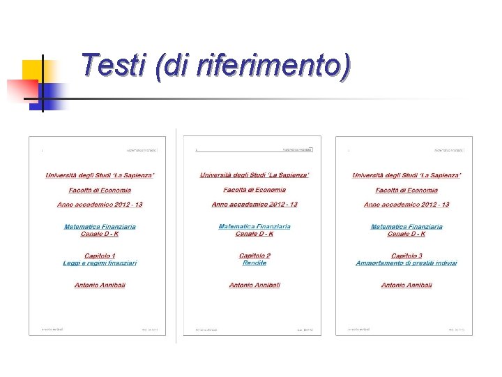 Testi (di riferimento) 