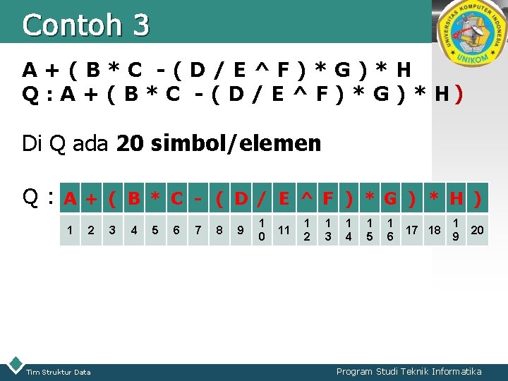 Contoh 3 LOGO A+(B*C -(D/E^F)*G)*H Q : A + ( B * C - Contoh 3 LOGO A+(B*C -(D/E^F)*G)*H Q : A + ( B * C -
