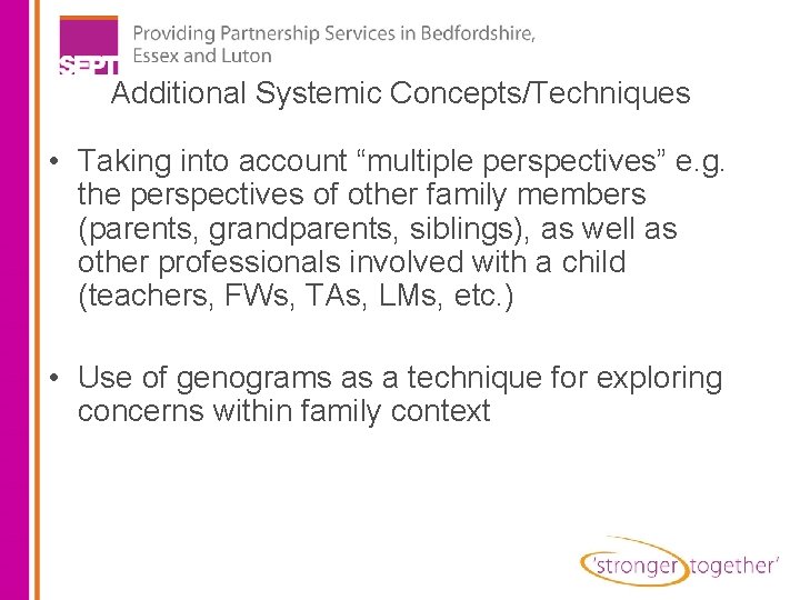 Additional Systemic Concepts/Techniques • Taking into account “multiple perspectives” e. g. the perspectives of