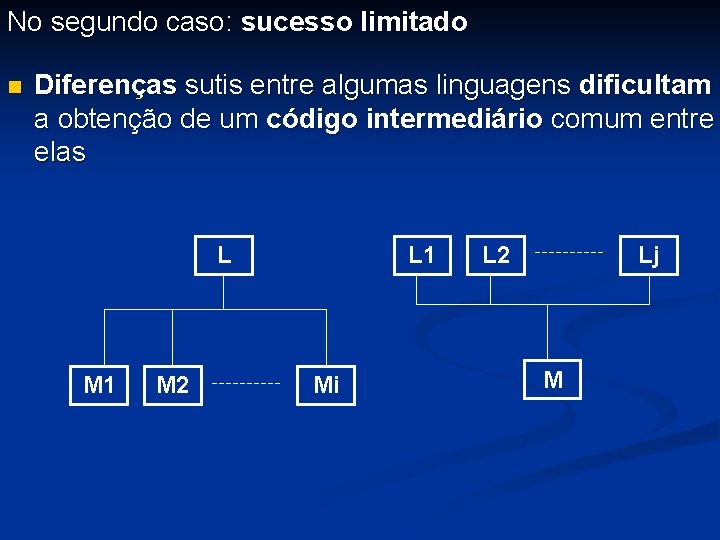 No segundo caso: sucesso limitado n Diferenças sutis entre algumas linguagens dificultam a obtenção