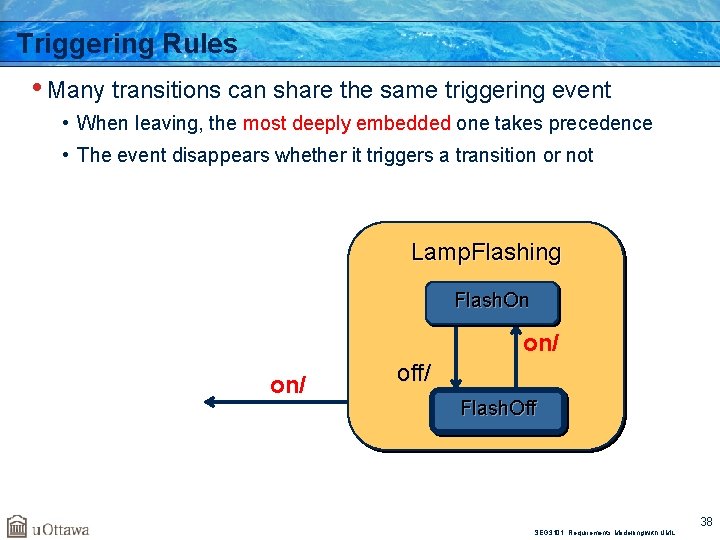 Triggering Rules • Many transitions can share the same triggering event • When leaving,