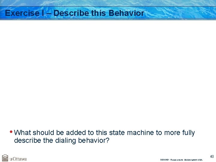 Exercise I – Describe this Behavior • What should be added to this state