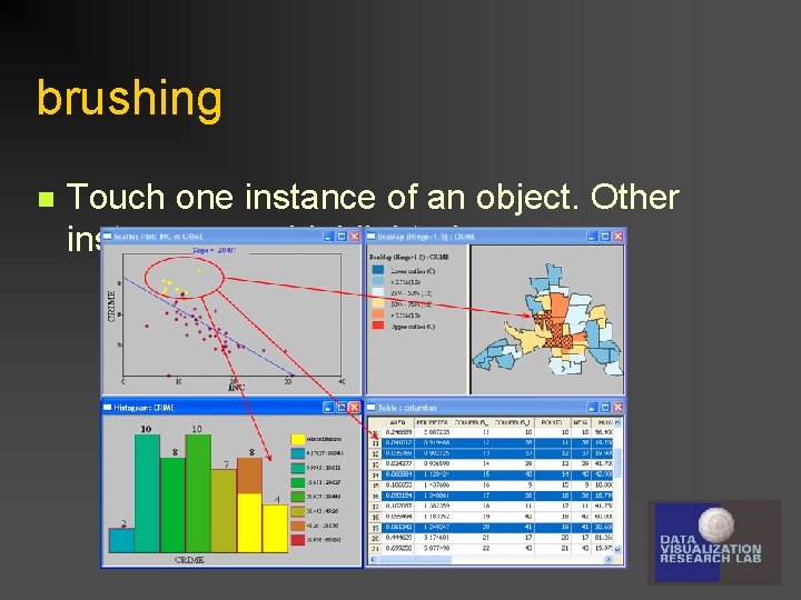brushing n Touch one instance of an object. Other instances are highlighted 